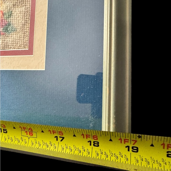 Vintage Needlepoint  Cherry Blossom Framed Picture 19”x21” Fruits Flowers 60s - Picture 4 of 14